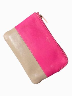 Celine AUTHENTIC Bi-Color All Soft Hot Pink Grey Tan Logo Mini Pouch Bag Coin